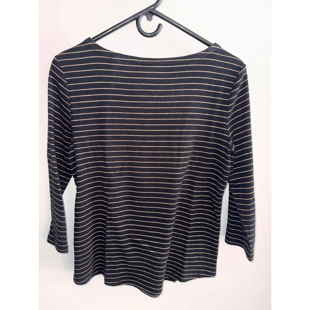 Charter Club Perfectly Soft Pima Cotton Striped Metallic Boat Neck Top Black